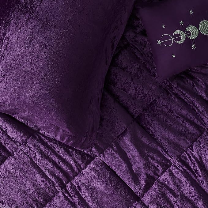 Intelligent Design King Comforter Set, Velvet Comforter Set , Luxury Diamond Quilting Comforter Set, Fluffy Comforter Bed Set with Decorative Pillowand 2 Shams, 4 Piece Purple, King/ Cal King