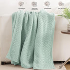 Whale Flotilla Chunky Knit Throw Blanket for Couch and Bed, Sage Green Decorative Cozy Fleece Blanket, Reversible Soft Fuzzy Woven Throws, 50x60 Inch