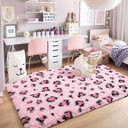 HOMORE Leopard Print Rugs, 3x5 Feet Pink Leopard Rug for Girls Bedroom, Soft Cheetah Print Rugs for Living Room Western Decor, Modern Indoor Fluffy Area Rug for Kids Nursery Dorm Decor
