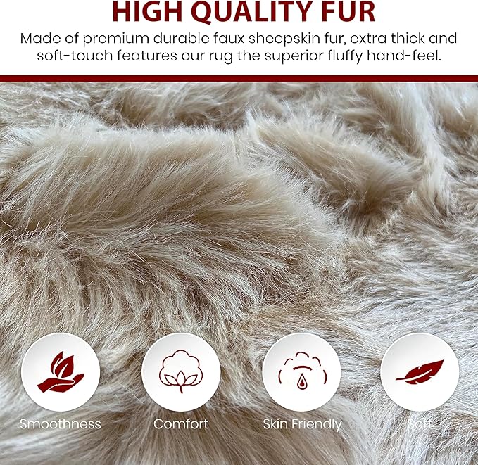 LAMBZY Bear Skin Rug Super Soft Fluffy Faux Fur for Bedroom Floor Sofa Living Room High-Density Plush Shaggy Carpet Sofa Cover Bedside Sheepskin Rug (5'x7', Beige)