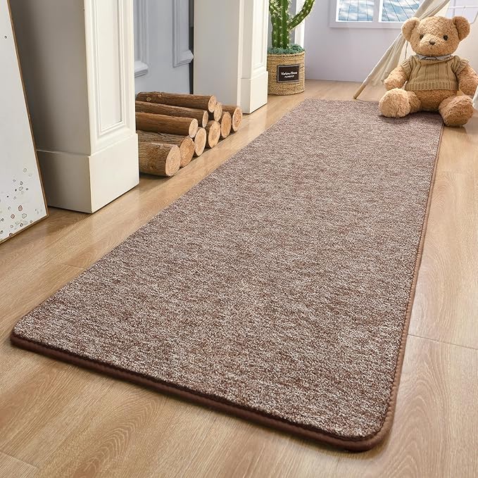 Keeko 2x8 Bedside Runner Rugs for Bedroom Living Room Hallway Non Slip Washable Modern Memory Foam Rug Low Pile Kitchen Carpet for Nursery Dorm Kids Room Decor Brown