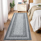 RUGSREAL Runner Rug 2x8 Machine Washable Hallway Rug Entryway Long Runner Carpet Braided Printed Throw Mat Non Slip Kitchen Runner Mat Living Room Rustic Carpet for Bedroom Dining Room, Grey