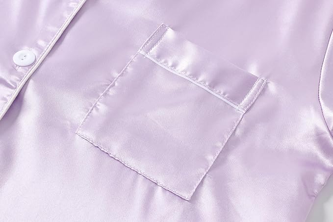 Hupohoi Unisex Girls Boys Kids Pajama Sets Button Down Satin Sleepwear Nighty 3PCS Silky Lounge Sets Nightwear