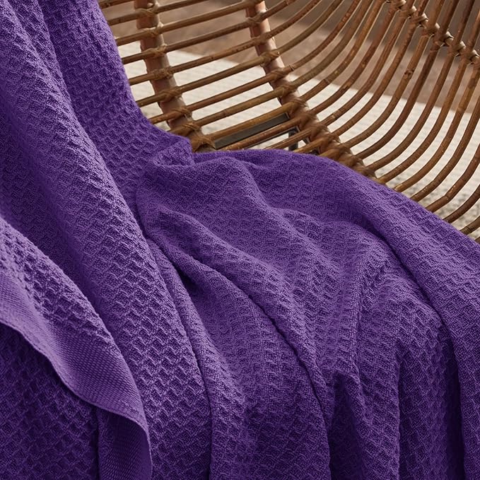 Bedsure Gentlesoft 100% Cotton Blanket King Size for Bed - Breathable and Soft for Spring Summer, Thick Cozy Waffle Weave Blanket Gifts for Women, Purple, 104x90 inches
