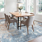 10x10 ft Square Living Room Rug – Washable Modern Abstract Area Rug for Bedroom, Dining Room, Playroom – Neutral Non-Slip Low-Pile Thin Indoor Carpet (Blue Rust,10x10)