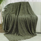 Blagic Knitted Throw Blanket for Couch, Soft Farmhouse Throw Blanket with Tassels,Home Decorative Lightweight Blankets,Spring Throws for Bed/Chair/Sofa,Wheat Textured (Green & White,60" W x 80" L)