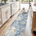 2x10 ft Washable Hallway Runner Rug – Non-Slip Low-Pile Long Carpet Runner for Kitchen Entryway Living Room Bedroom Bathroom, Modern Abstract Neutral (Blue Rust,2x10)