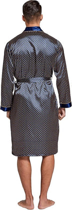 Tony & Candice Men's Satin Robe Lightweight Long Sleeve Silk Kimono Bathrobe with Shorts Set Sleepwear