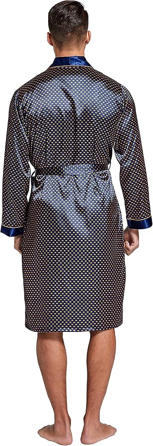 Tony & Candice Men's Satin Robe Lightweight Long Sleeve Silk Kimono Bathrobe with Shorts Set Sleepwear