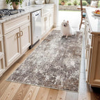 4x6 Washable Kitchen Rug –Non-Slip Small Area Rug for Bedroom, Entryway, Living Room, Office – Soft Modern Abstract Neutral Indoor Carpet (Brown Beige,4x6)