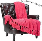 Chanasya Premium Textured Knit Throw Blanket with Tassels - Soft, Cozy Blanket for Couch, Bed, Living Room - 50" x 65” - Azalea