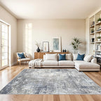 6x9 Washable Living Room Rug – Modern Neutral Abstract Large Indoor Area Rug for Bedroom Dining Room – Non-Slip, Soft, Low-Pile, Thin, Stain-Resistant Indoor Carpet（Blue Grey,6x9）