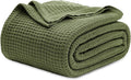 Bedsure Gentlesoft 100% Cotton Blanket Twin XL Size for College Dorm - Breathable and Soft for Spring Summer, Waffle Weave Twin Blanket for Bed, Dorm Room Essentials, Olive Green, 66x90 inches