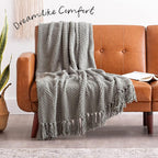 Chanasya Premium Textured Knit Throw Blanket with Tassels - Soft, Cozy Blanket for Couch, Bed, Living Room - 50" x 65” - Tan Sage