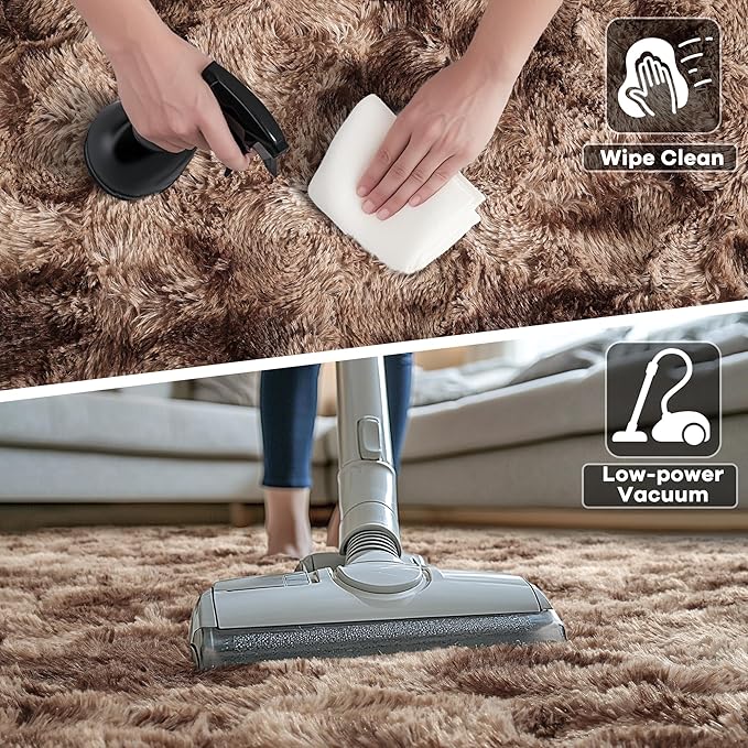 Noahas Fluffy 4x6 Area Rugs for Bedroom Living Room,Tie-Dyed Brown Thick Shag Throw Floor Carpet,Soft Shaggy Bedside Non-Slip Plush Dorm Nursery Kids Rug