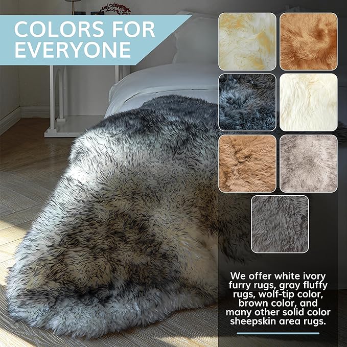 WaySoft New Zealand Sheepskin Area Rug – Genuine Fluffy Wool, Multiple Sizes, Bedroom or Living Room Decor(6ft x 7ft,Grey)
