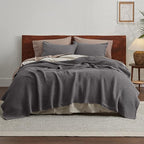 Bedsure Gentlesoft 100% Cotton Blanket Queen Size for Bed - Cooling Breathable and Soft for Spring Summer, Thick Cozy Waffle Weave Blanket Gifts for Women, Dark Grey, 90x90 Inches
