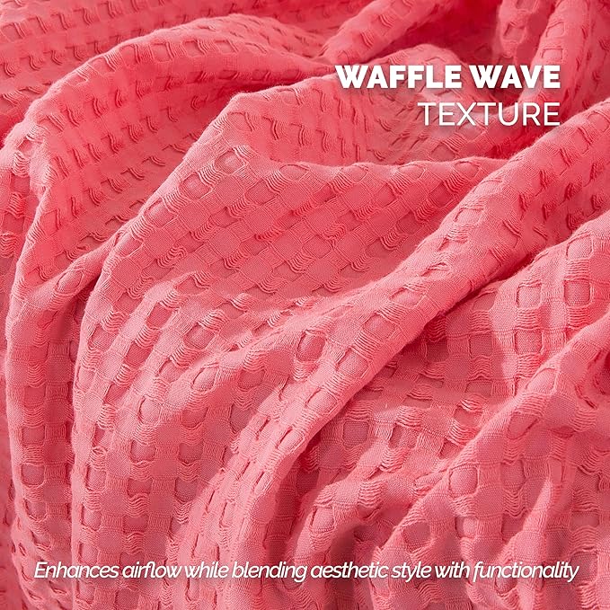 Elegant Comfort Premium 100% Cotton Waffle Blanket - Lightweight Breathable Waffle Weave Bed Blanket - Soft and Warm All Season Blanket for Couch, Sofa and Bed, Twin Size 68x88 Inches, Coral