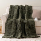 Bunnikins & Clover Olive Green Throw Blanket for Couch, Chunky Knit Blanket Throw with Chenille Yarn for Bed Living Room Home Decor, 50"x60"