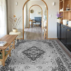 CRYPTOLITE Vintage Area Rug 5x8 Rugs, Machine Washable Vintage Area Rug Non-Slip Low Pile Large Rug for Living Room, Bedroom, Farmhouse, Dining Room, Grey