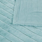 Striped Throw Blanket and Pillow Covers Set (No Inserts) for Couch and Bed, Plush Warm Lightweight Fuzzy Faux Fur Blanket for All Seasons (50" x 60", Pastel Blue)