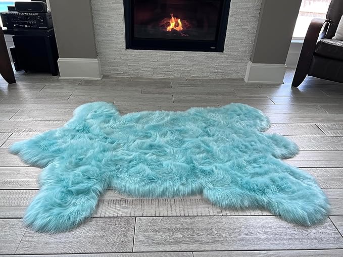LAMBZY Bear Skin Rug Super Soft Fluffy Faux Fur for Bedroom Floor Sofa Living Room High-Density Plush Shaggy Carpet Sofa Cover Bedside Sheepskin Rug (3'x5', Blue)