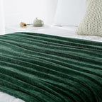 Chenille Throw Blanket for Couch 50"X 60", Soft Cozy Throws with Fringe Tassel for Bed Sofa Chair Cover, Lightweight Knitted Decorative Boho Blankets for Living Room, Dark Green