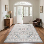 CRYPTOLITE Vintage Area Rug 5x7 Rugs, Machine Washable Rug Non-Slip Low Pile Rug for Living Room, Bedroom, Farmhouse, Dining Room, Blue