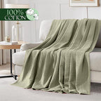 Elegant Comfort Premium 100% Cotton Waffle Blanket - Lightweight Breathable Waffle Weave Bed Blanket - Soft and Warm All Season Blanket for Couch, Sofa and Bed, Queen Size 90x90 Inches, Sage