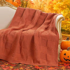 Amélie Home Knit Throw Blanket, Soft Chenille Cozy Breathable Checkered Chunky Decorative Blanket for Couch, Bed & Sofa, French-Inspired Lightweight Warm Gift for Women, Orange, 50"x60"