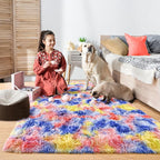 Noahas Rainbow Rug, 4x6 Feet, Blue/Yellow, High Pile, Machine Made, Non-Slip Grip, Machine Wash, Girls Room Decor