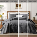 IR Imperial Rooms 10 Pack Queen Quilt Bedding Set (90" x 96") - Bulk Wholesale for Hotels, Guest Bedroom & Airbnbs - Lightweight Microfiber Reversible Floral Embossed Quilts Bedspreads (Charcoal)