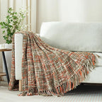 Multi-Color Orange Cable Woven Throw Blanket for Couch,60"X80" Boho Style Textured Blankets for Home Decor,Super Soft Warm Cozy Chunky Blanket with Decorative Tassels for Bed and Sofa
