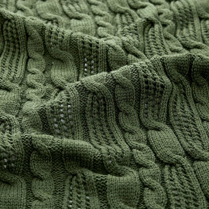 Aormenzy Cable Knit Throw Blankets 50 x 60 Inches, Soft Cozy and Lightweight Knitted Blanket, Machine Washable Acrylic Blanket, Decorative Throw Blanket for Couch Sofa Bed, Forest Green