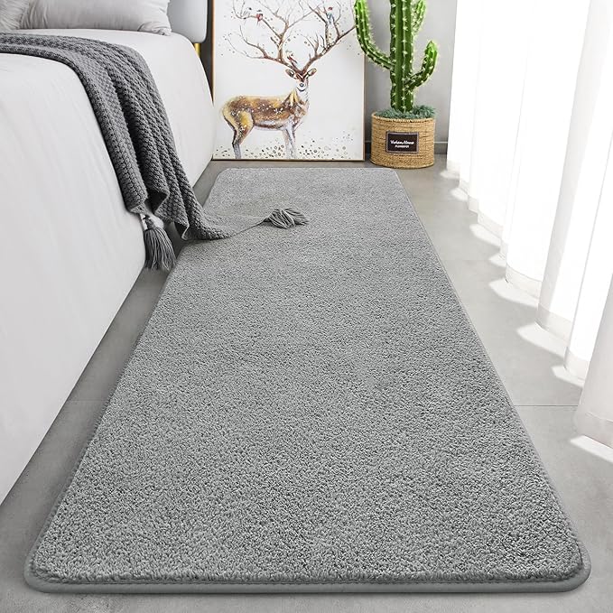 Keeko 2x6 Runner Rug, Grey Bedroom Bedside Runner Rug Small Carpet Living Room Area Throw Rugs for Hallway Soft Indoor Memory Foam Rugs for Teen Kids Classroom Nursery Dorm Laundry Room Decor