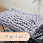 Adyrescia Chunky Knit Blanket Throw | 100% Hand Knit with Jumbo Chenille Yarn (30"x40", Lilac Gray)