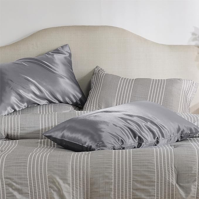 Bedsure Satin Pillowcase with Zipper, Similar to Silk Pillow Cases 2 Pack, Satin King Pillow Cases Set of 2, Silky & Soft Pillow Covers for Hair and Skin, Gifts for Women Men, Dark Grey, 20x36 Inches
