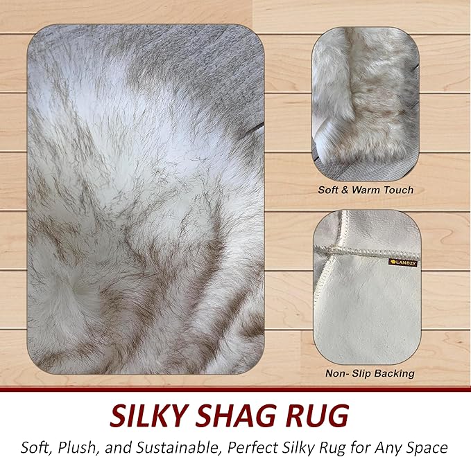 LAMBZY Bear Skin Rug Super Soft Fluffy Faux Fur for Bedroom Floor Sofa Living Room High-Density Plush Shaggy Carpet Sofa Cover Bedside Sheepskin Rug (5'x7', White/Brown)