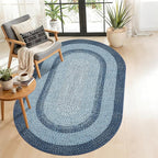 5x8 Oval Living Room Area Rug Washable Modern Border Bedroom Bedside Area Rugs Non Slip Low Pile Dining Room Oval Throw Carpet Contemporary Rugs for Living Room Kitchen Nursery, Blue