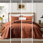 IR Imperial Rooms 8 Pack Quilt King Size Bedding (106" x 96") - Bulk Wholesale for Hotels, Guest Bedroom & Airbnbs - Lightweight Microfiber Reversible Floral Embossed Quilts Bedspreads (Rust)