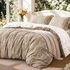 Love's cabin Light Taupe Comforter Set King - King Size Comforter Set, 3 Pieces Cute Floral Bedding Sets for All Seasons,1 Soft Reversible Botanical Flowers Comforter and 2 Pillow Shams
