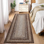 RUGSREAL Runner Rug for Hallway Kitchen Runner Carpet 2x10, Machine Washable Long Runner Throw Mat, Non Slip Entryway Rug Stain Resistant Braided Printed Carpet for Bedroom Living Room, Brown