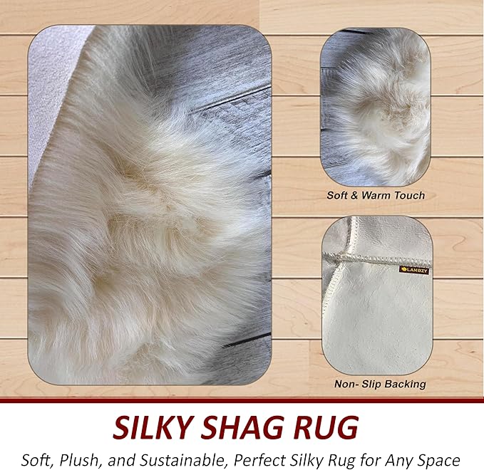 LAMBZY Bear Skin Rug Super Soft Fluffy Faux Fur for Bedroom Floor Sofa Living Room High-Density Plush Shaggy Carpet Sofa Cover Bedside Sheepskin Rug (5'x7', Cream)