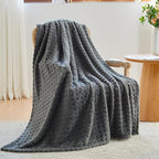 NEWCOSPLAY Super Soft Queen Blanket Grey Premium Silky Flannel Fleece 3D Waffle Checkered Lightweight Bed Blanket All Season Use (Dark Grey, Queen(90"x90"))