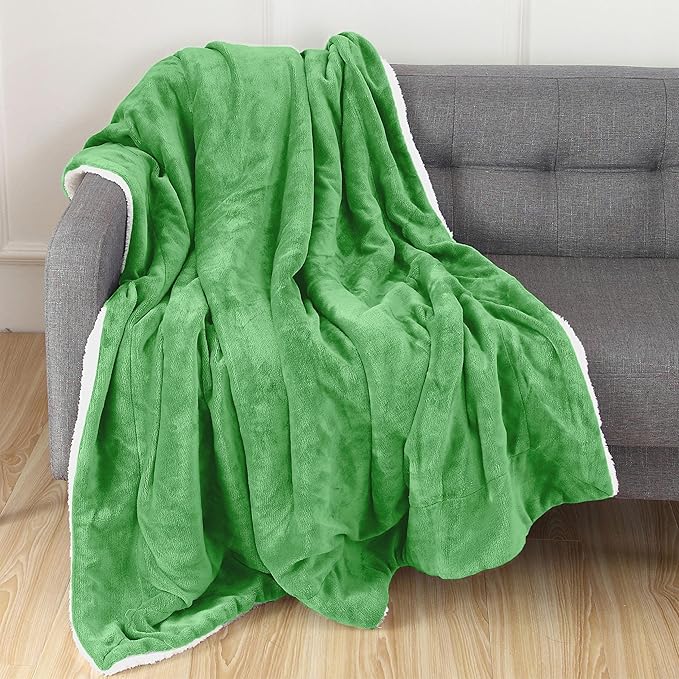 Elegant Comfort Throw Blanket, Reversible Sherpa Flannel, Ultra-Soft, Fuzzy, Cozy and Plush- All Season Lightweight Decorative Throw, 50 x 60 inches, Solid Sherpa Throw, Emerald Green