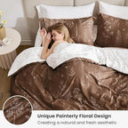 Love's cabin Chocolate Comforter Set King - King Size Comforter Set, 3 Pieces Cute Floral Bedding Sets for All Seasons,1 Soft Reversible Botanical Flowers Comforter and 2 Pillow Shams