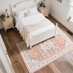CRYPTOLITE Vintage Area Rug 5x7 Rugs, Machine Washable Rug Non-Slip Low Pile Rug for Living Room, Bedroom, Farmhouse, Dining Room, Orange