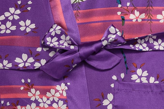 Valennia Women Long Silky Bathrobe Satin Kimono Robe Floral Printed Dressing Gown Sleepwear