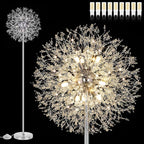 BesLowe 69'' Crystal Floor Lamp for Living Room, Modern Standing Lamp with 738PCS K9 Crystals, Tall Lamp Pole Light for Bedroom Office, Mid Century Silver Floor Lighting with 9 LED Bulbs, Chrome