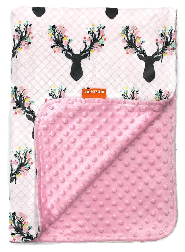 Dear Baby Gear - Reversible Baby Blankets - Soft Nursery Blanket for Newborn - Toddler Blankey - Throw Blanket for Boys & Girls - Infant Blankets - 40x30 (Girl Antler Flowers - Pink Dot)